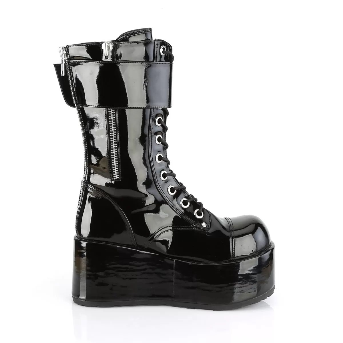 Demonia PETROL-150 | Black  Patent Leather Unisex Boots