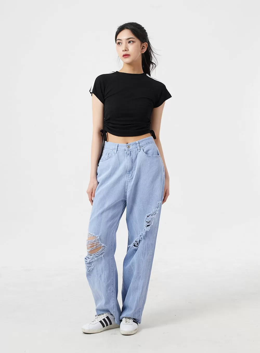 Destroyed Wide Leg Cotton Pants BM304