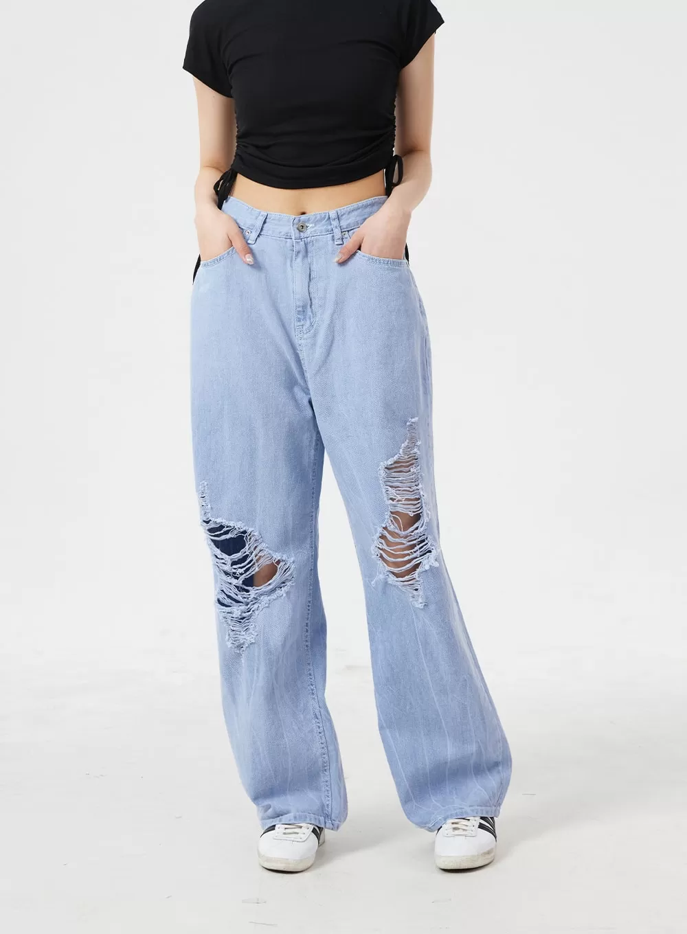 Destroyed Wide Leg Cotton Pants BM304