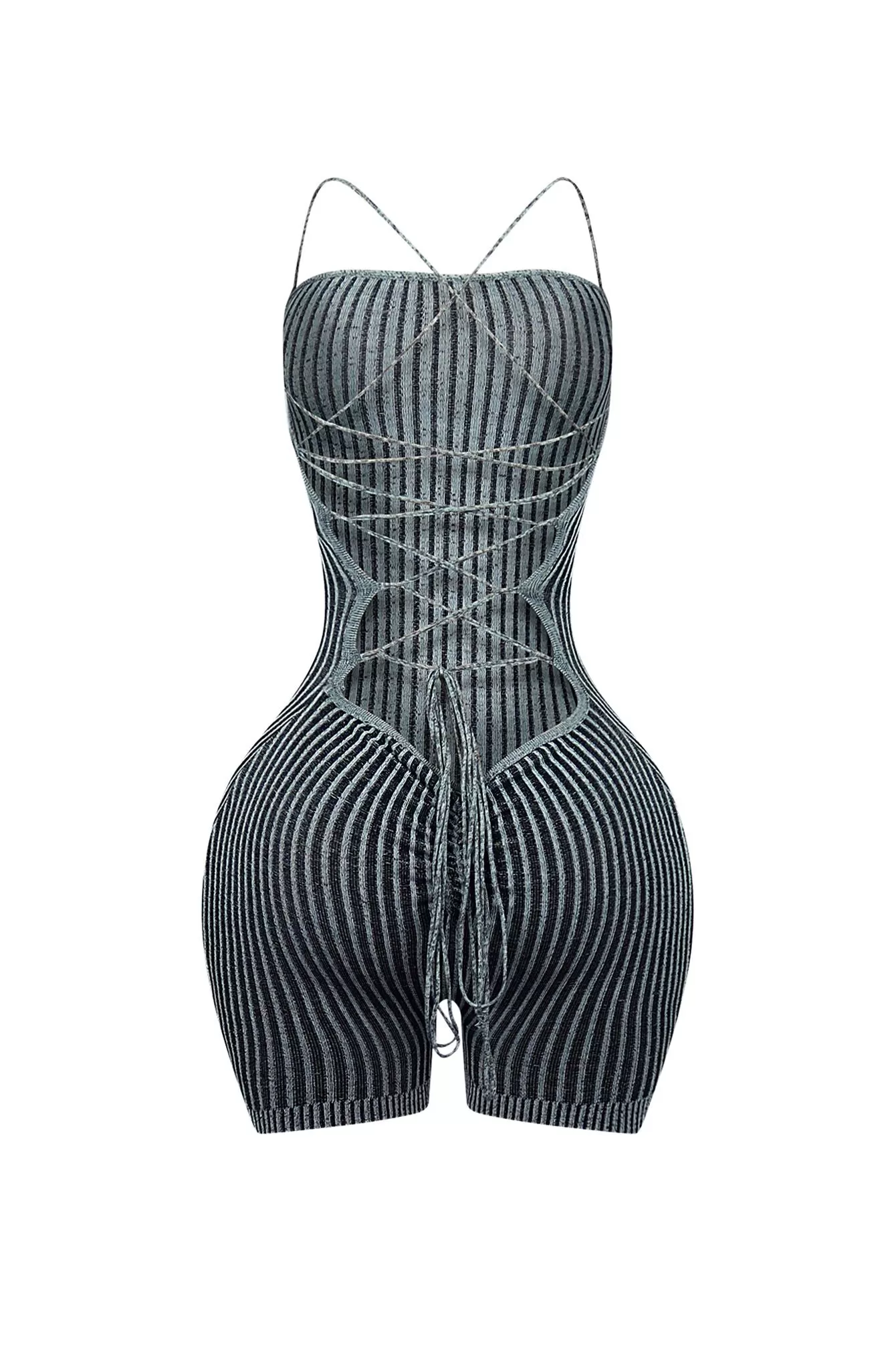 Details Two Tone Ribbed Knit Romper