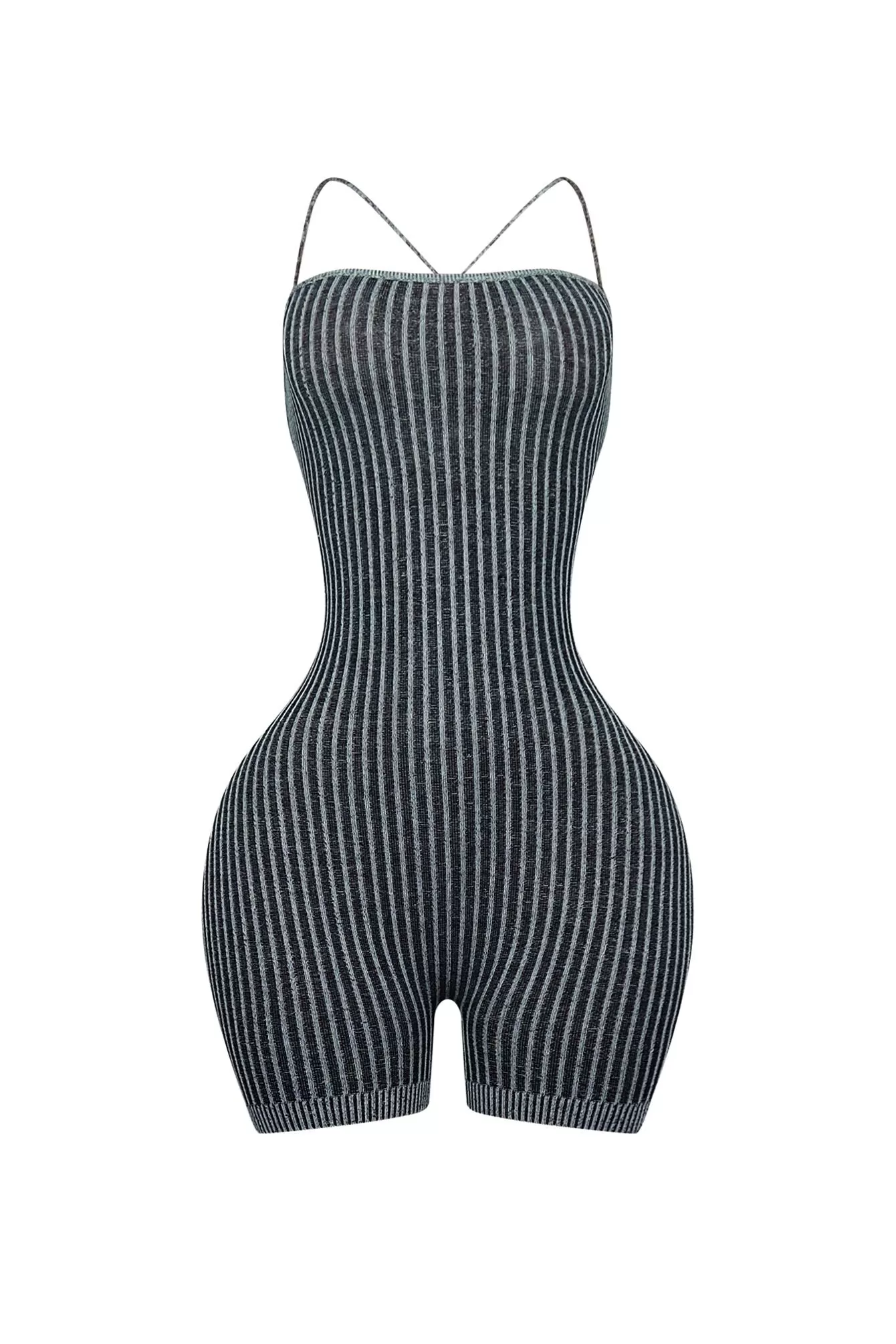 Details Two Tone Ribbed Knit Romper