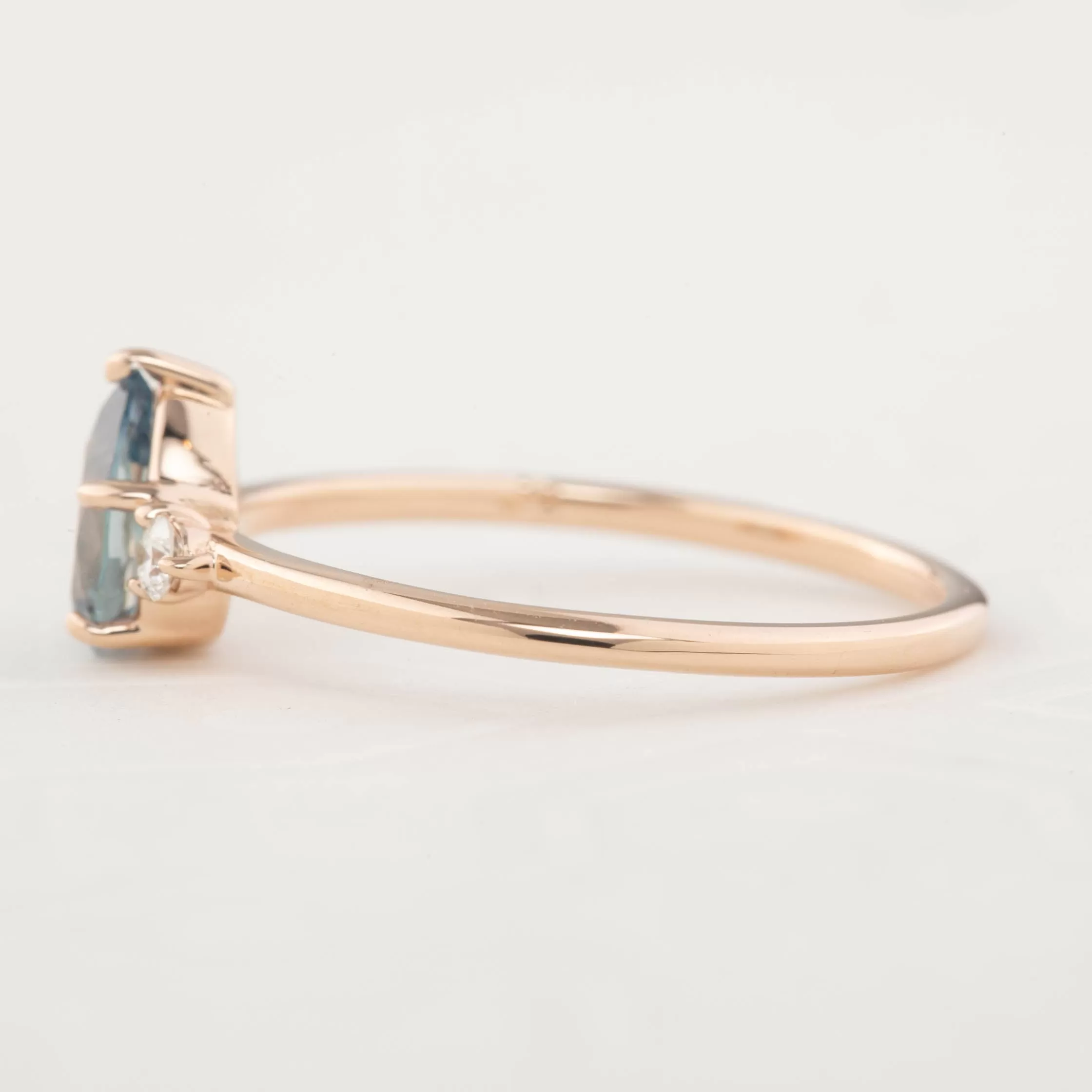 Emilie Ring 0.72ct Pear Teal Montana Sapphire, 14k Rose Gold (One of a kind)