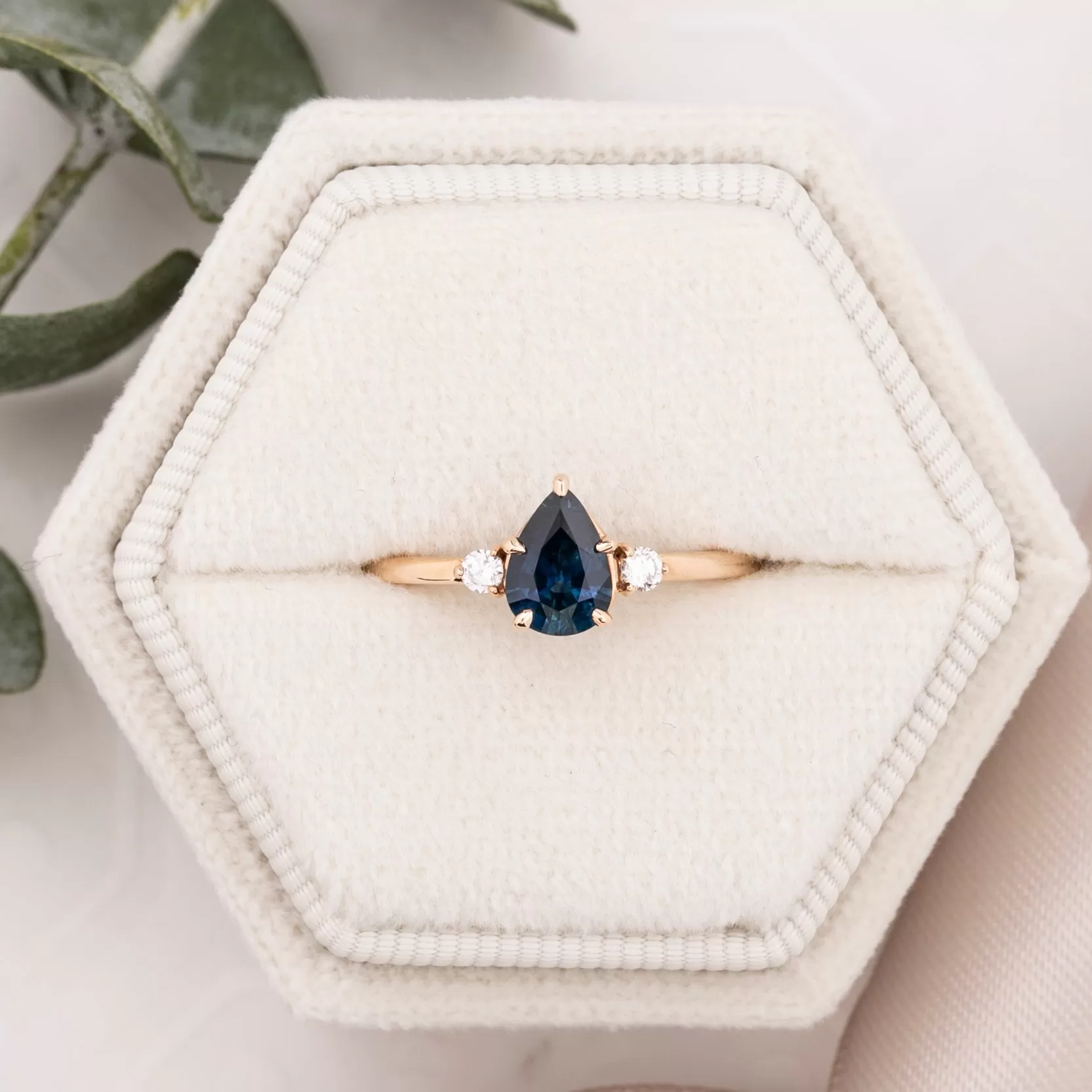 Emilie Ring 0.72ct Pear Teal Montana Sapphire, 14k Rose Gold (One of a kind)