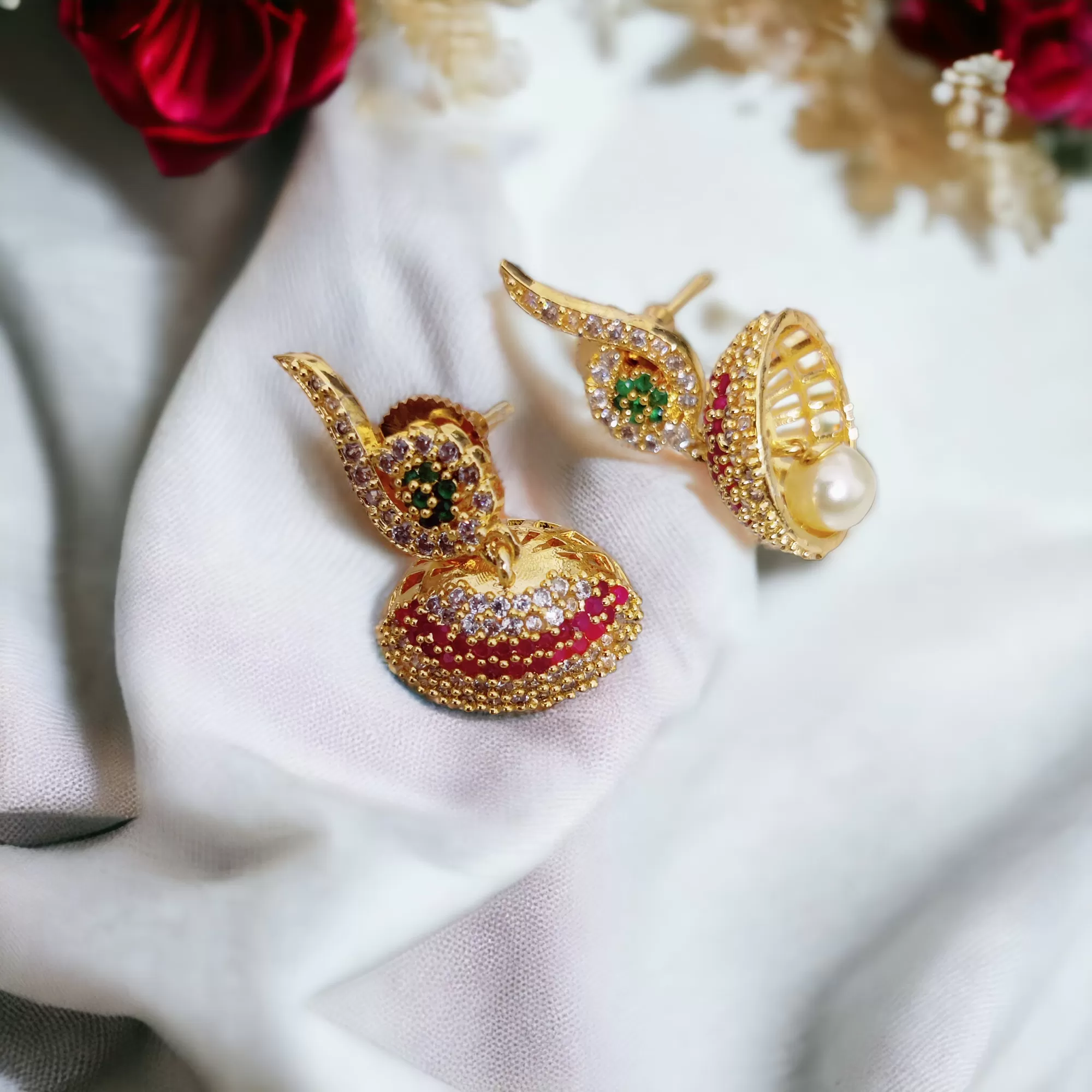 Enchanted Tricolor Jhumka in Gold Plated