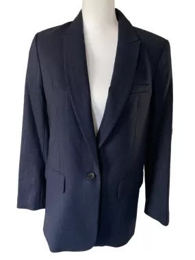 Equipment Jeanne Wool Blend Navy Striped One Button Blazer, 6