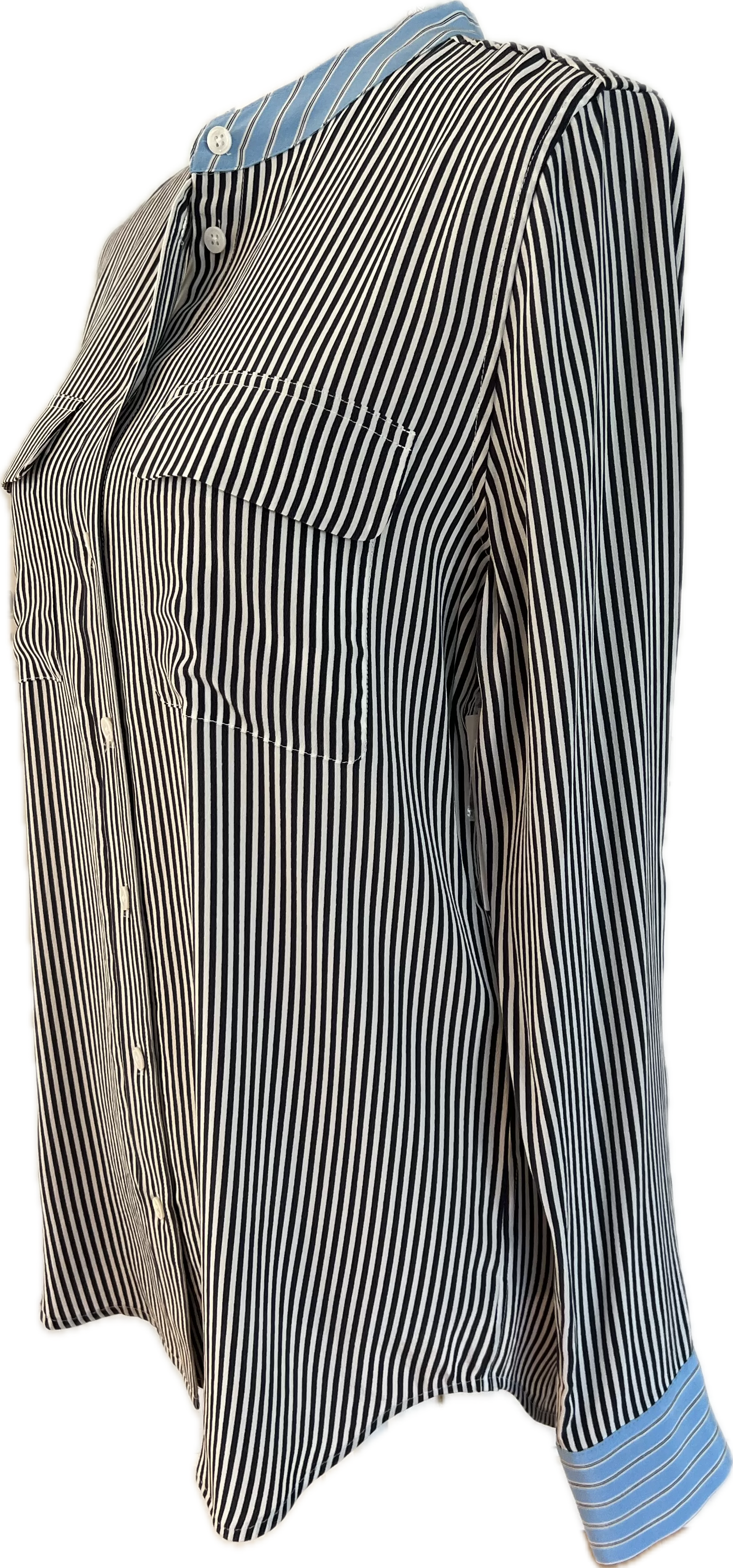 Equipment Striped Collarless Silk Shirt, S