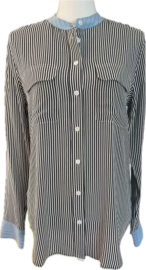 Equipment Striped Collarless Silk Shirt, S