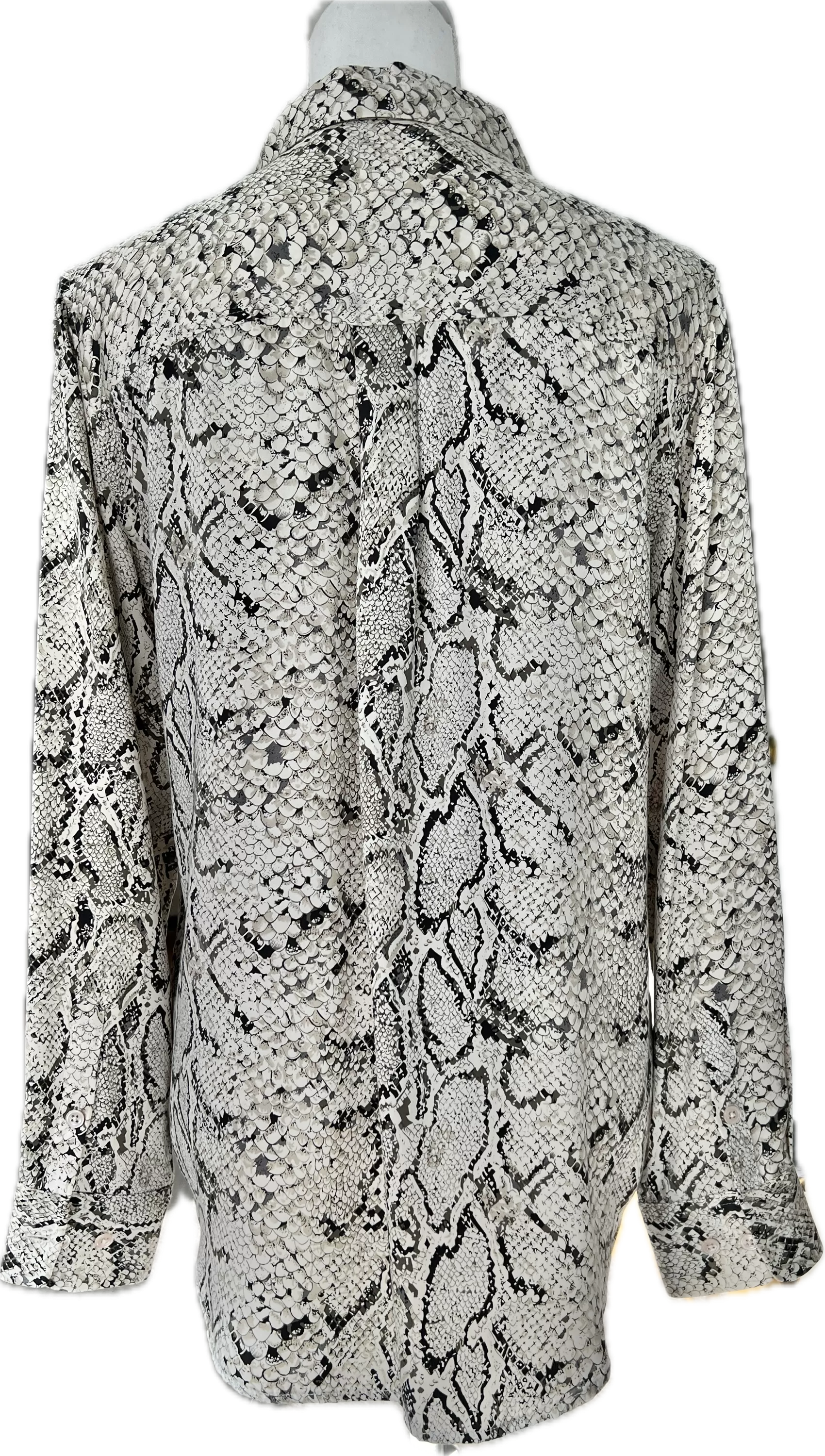 Equipment White and Black Snake Skin Print Silk Shirt, M