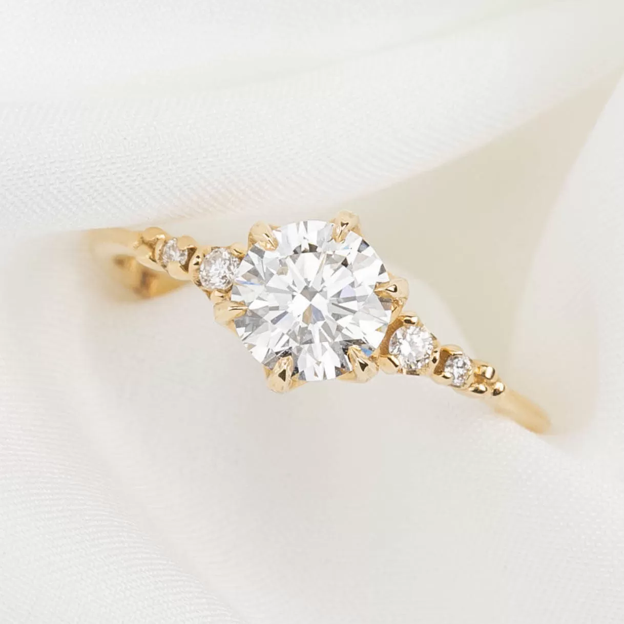 Estel Fleur 1.00ct Round Diamond Ring, 14k Yellow Gold, GIA Certified (One of a kind)