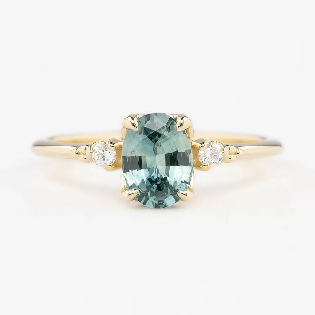 Estel Ring 1.09ct Light Blue Green Oval Montana Sapphire, 14K Yellow Gold (One of a kind)