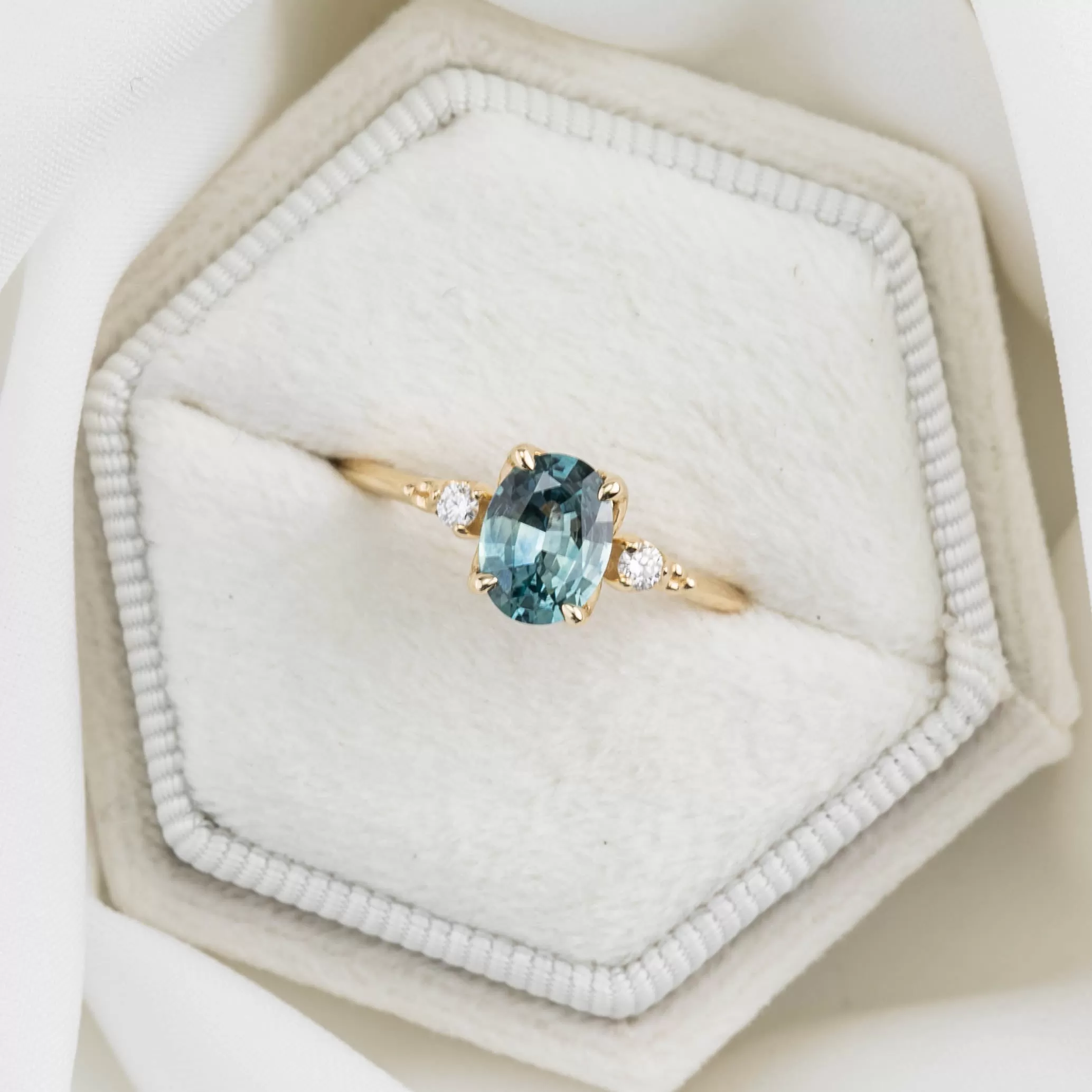 Estel Ring 1.09ct Light Blue Green Oval Montana Sapphire, 14K Yellow Gold (One of a kind)