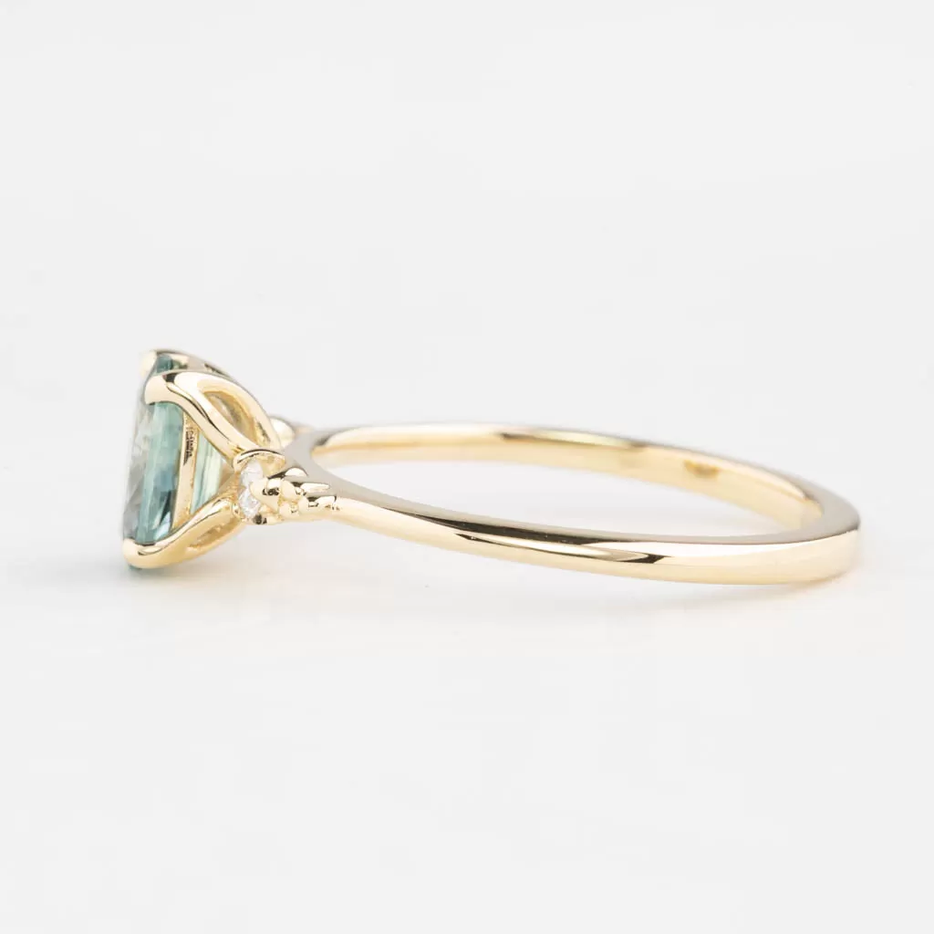 Estel Ring 1.09ct Light Blue Green Oval Montana Sapphire, 14K Yellow Gold (One of a kind)