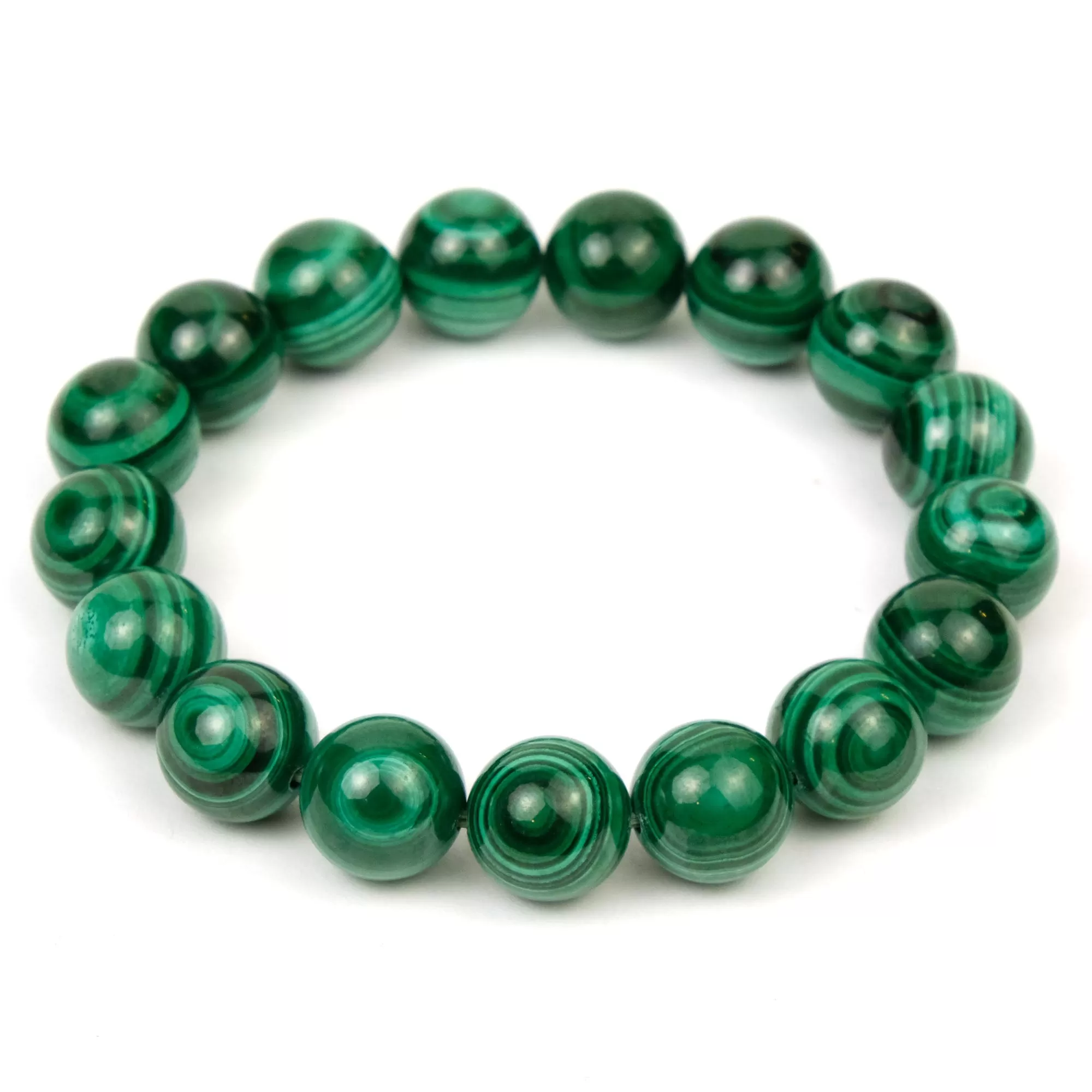 Eye Malachite Rounds Stretch Bracelet 12mm