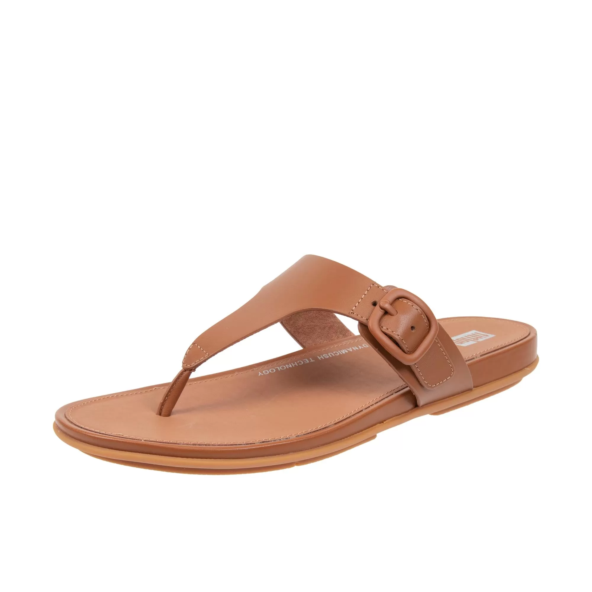 FitFlop Womens Gracie Rubber-Buckle Leather Toe Post Sandals  Light Tan