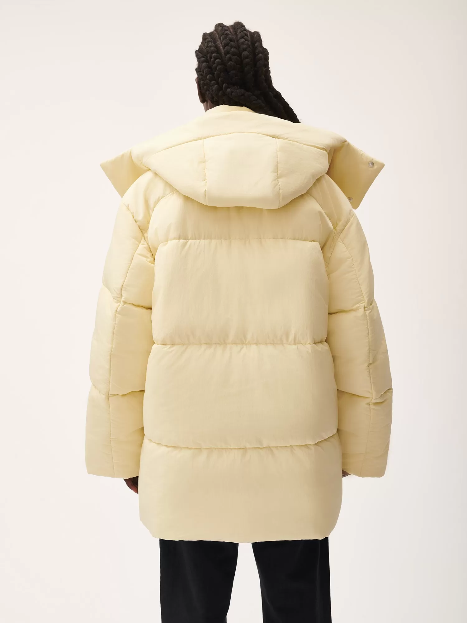 Flower-Warmth Recycled Nylon Long Puffer—rind yellow