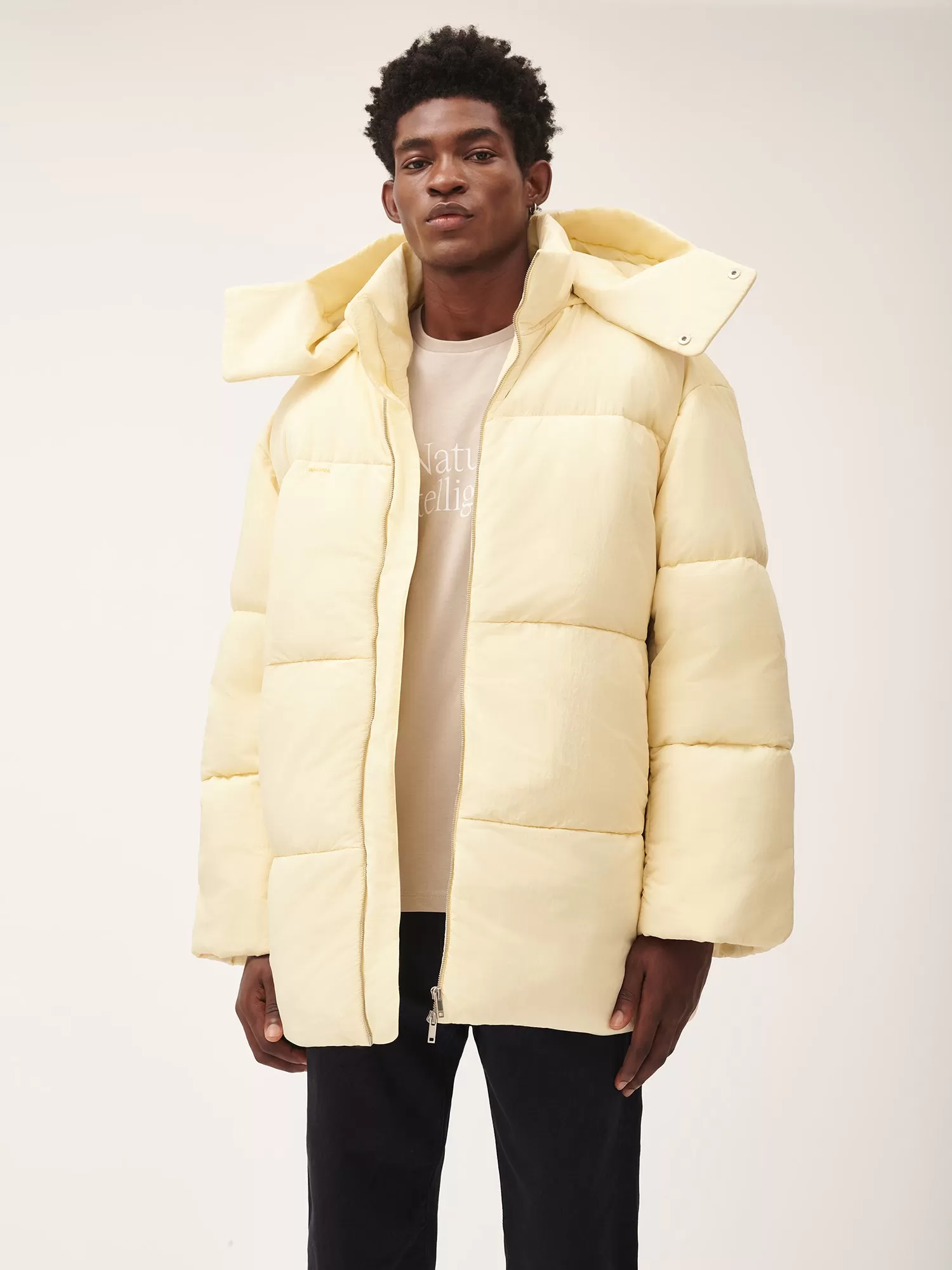 Flower-Warmth Recycled Nylon Long Puffer—rind yellow