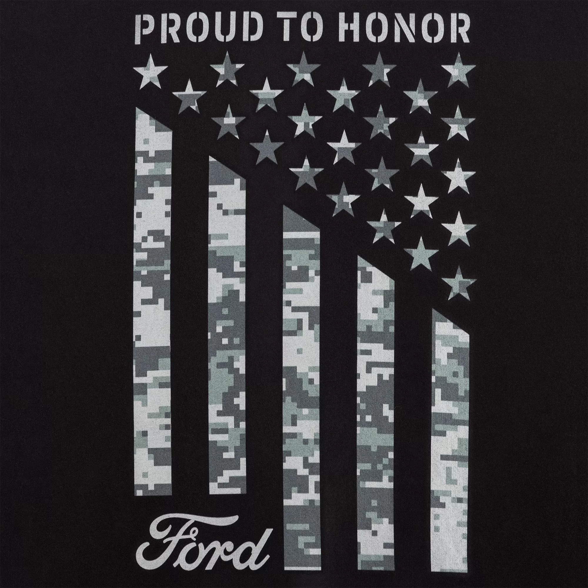 Ford Proud To Honor Men's Camo Flag Hooded Pullover Fleece