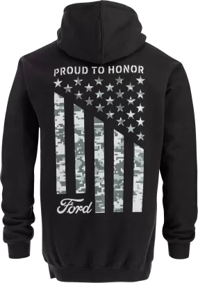 Ford Proud To Honor Men's Camo Flag Hooded Pullover Fleece