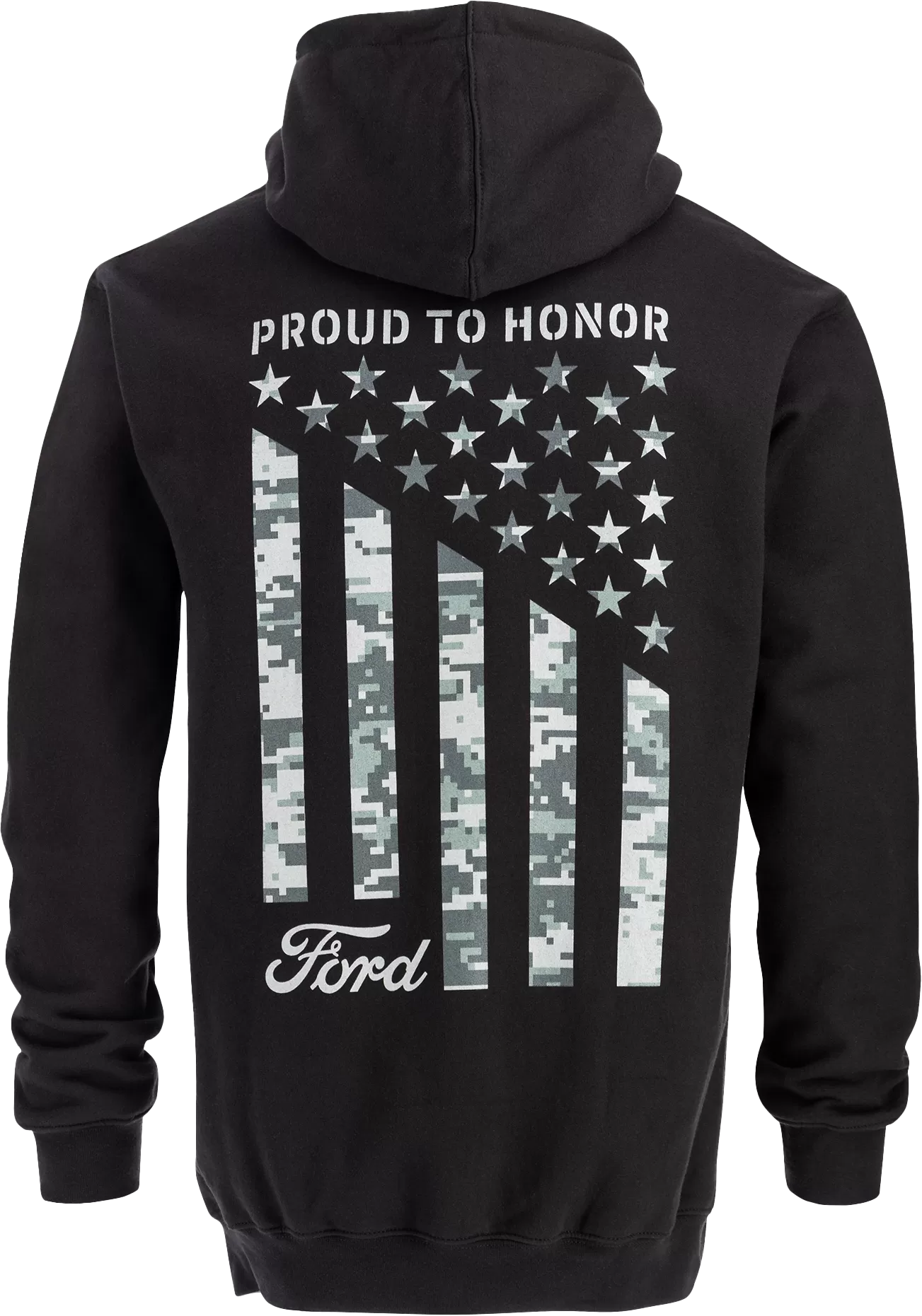 Ford Proud To Honor Men's Camo Flag Hooded Pullover Fleece