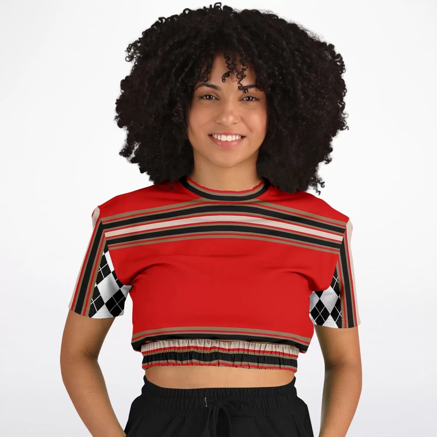 Gold Line Red Short Sleeve Cropped Eco-Poly Sweater