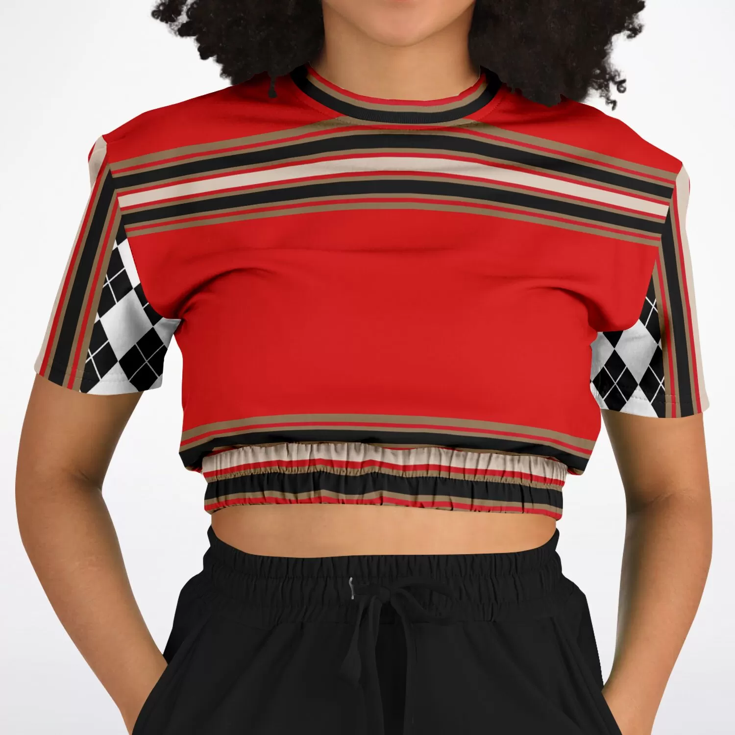 Gold Line Red Short Sleeve Cropped Eco-Poly Sweater