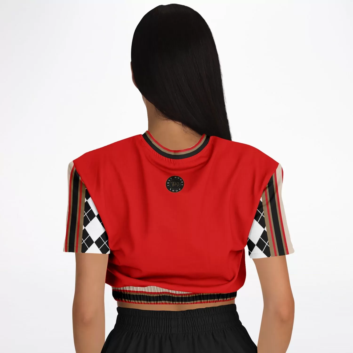 Gold Line Red Short Sleeve Cropped Eco-Poly Sweater