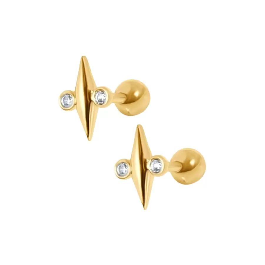 Gold Plated Marquis Barbell Ball Back Earrings Sleeper Earrings