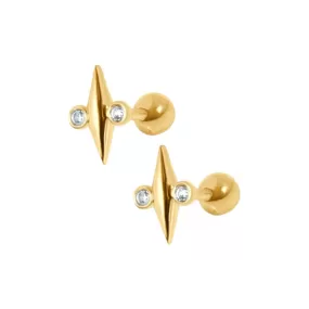 Gold Plated Marquis Barbell Ball Back Earrings Sleeper Earrings