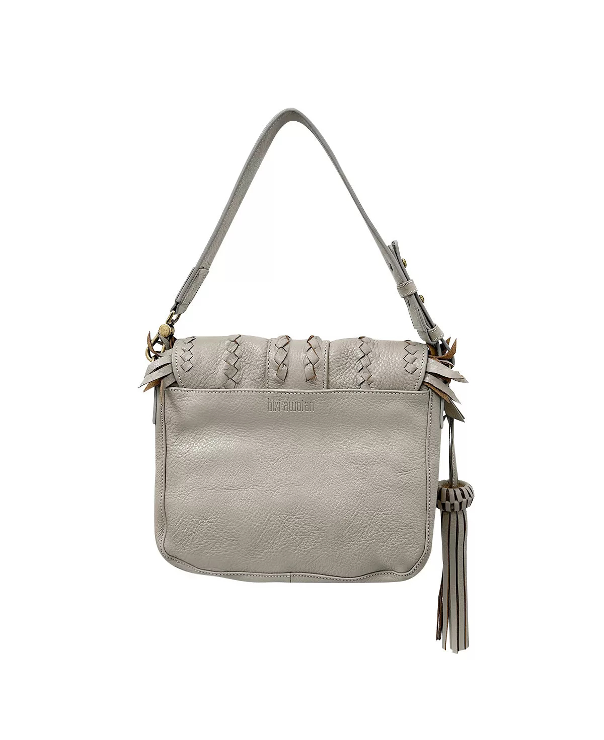 Gray/Taupe SENECA Leather Bag with Braids & Frings Details