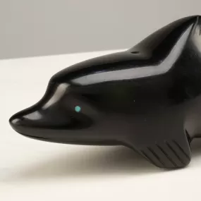 Herb Halate Jet Handmade Zuni Fetish Dolphin Carving