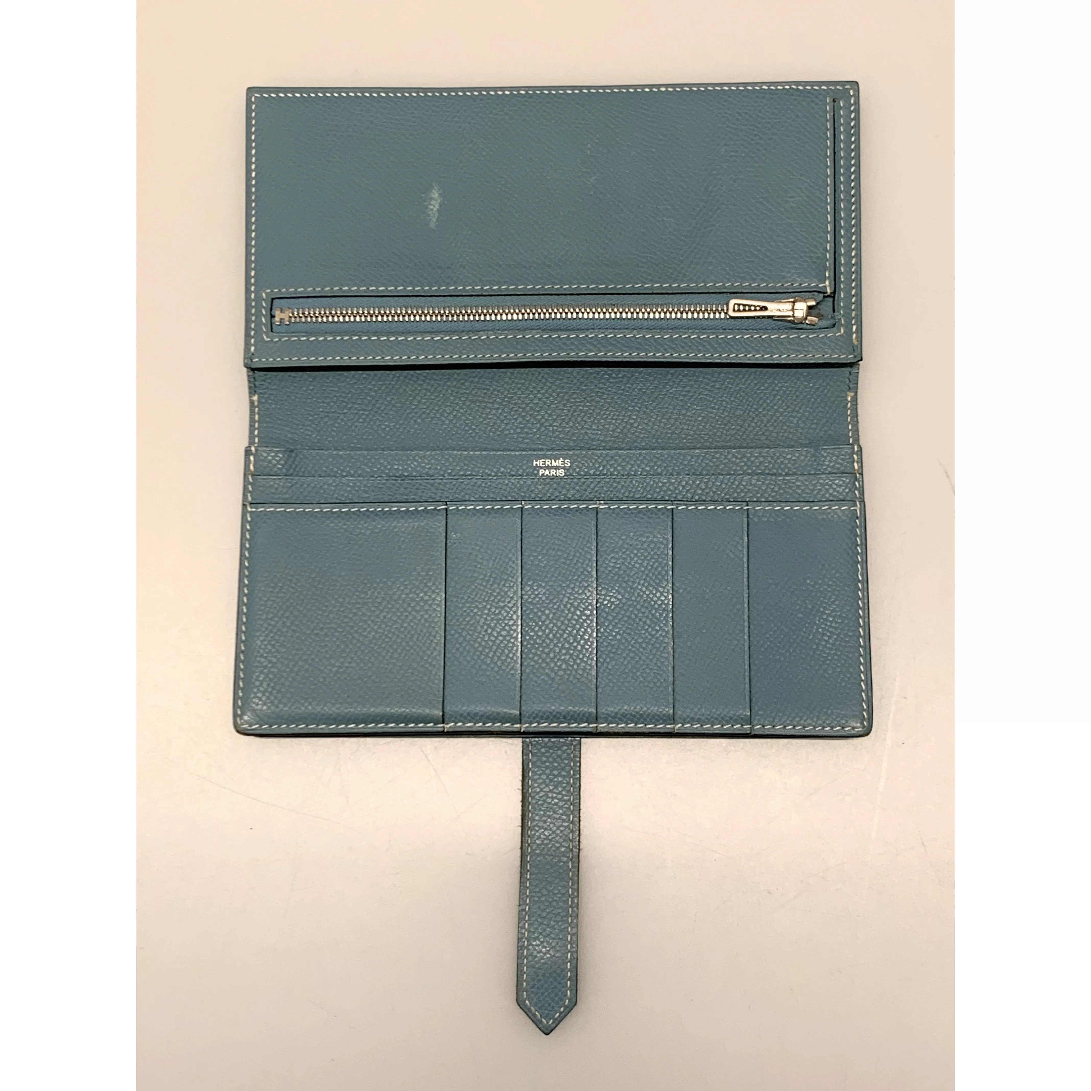 #HERMES/Long Wallet/BLU/Leather/Plain