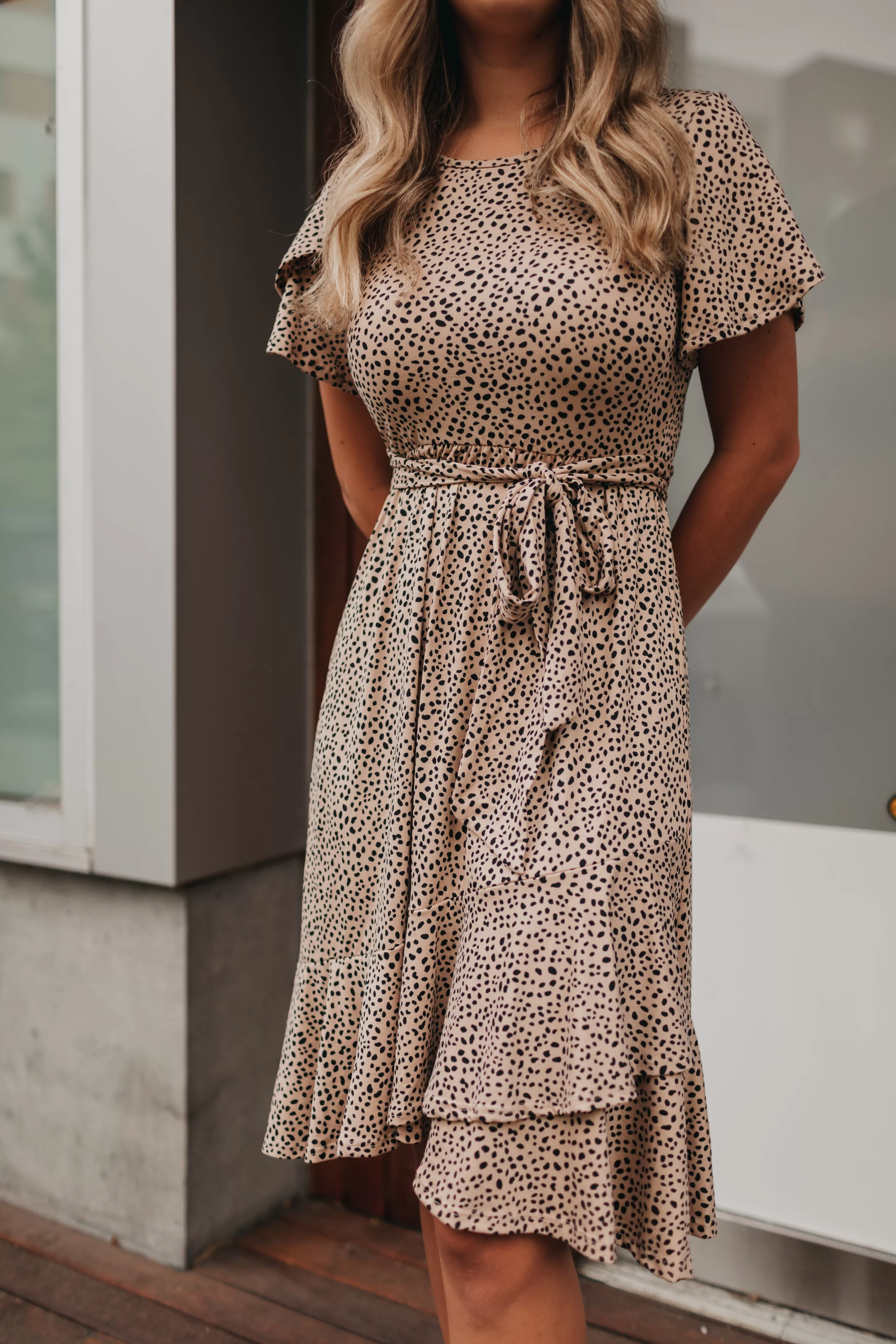 Ivy Dotted Dress in Taupe