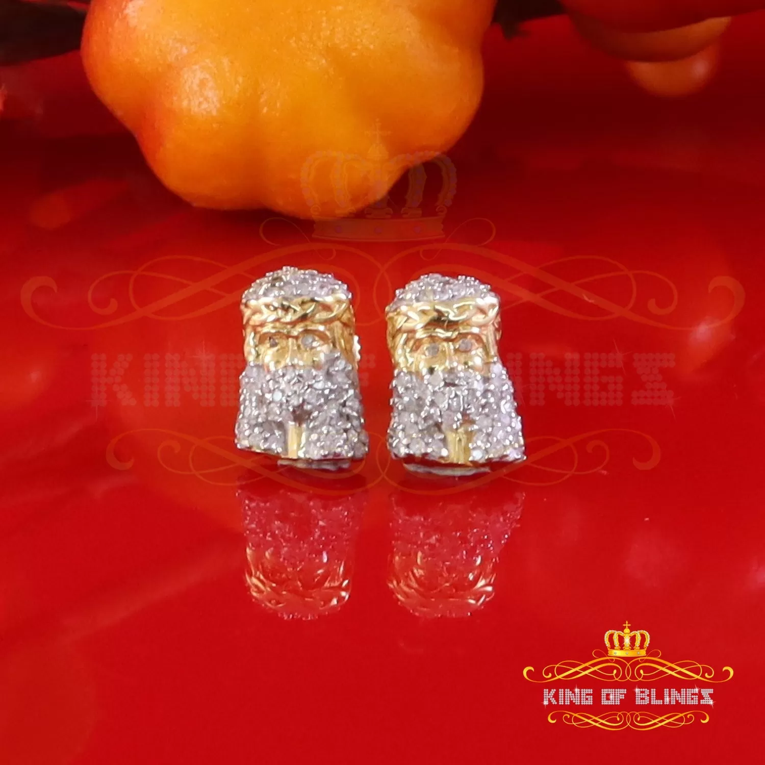 King of Blings-0.25ct Diamond 925 Sterling Silver Yellow for Men's & Women Stud Jesus Earrings