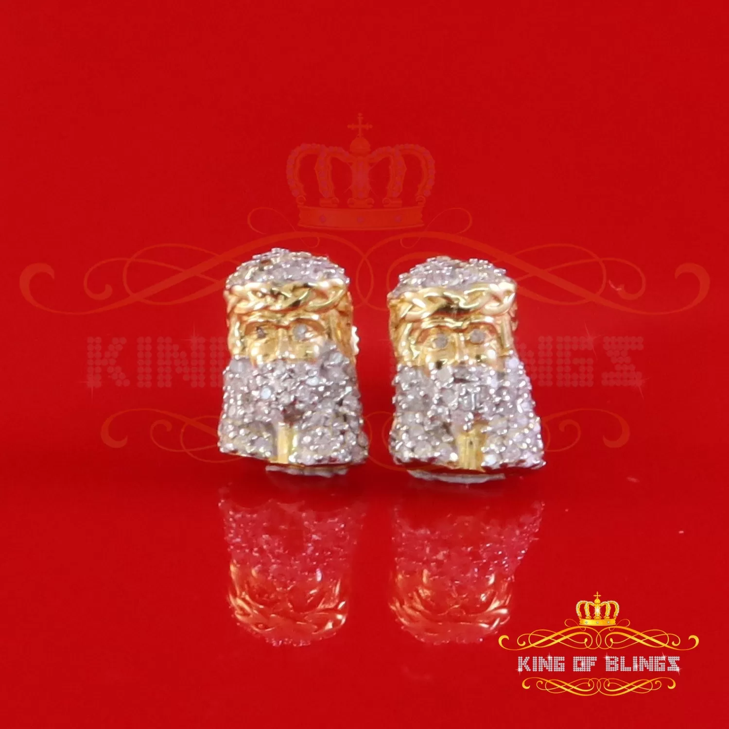 King of Blings-0.25ct Diamond 925 Sterling Silver Yellow for Men's & Women Stud Jesus Earrings