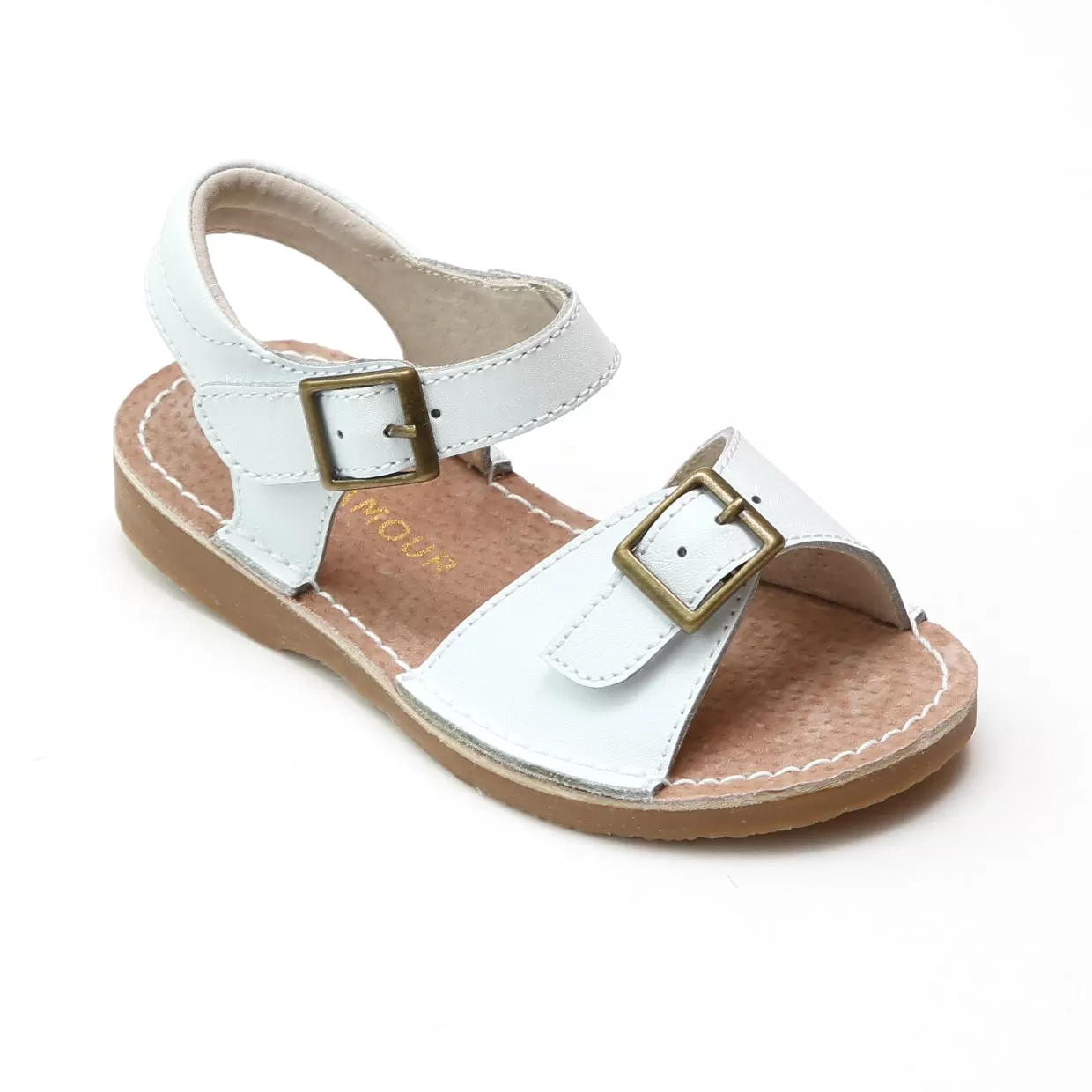 L'Amour Girls Olivia Buckled Open Toe Leather Sandals