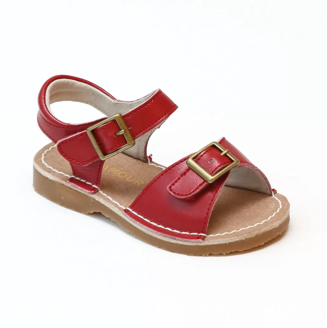 L'Amour Girls Olivia Buckled Open Toe Leather Sandals