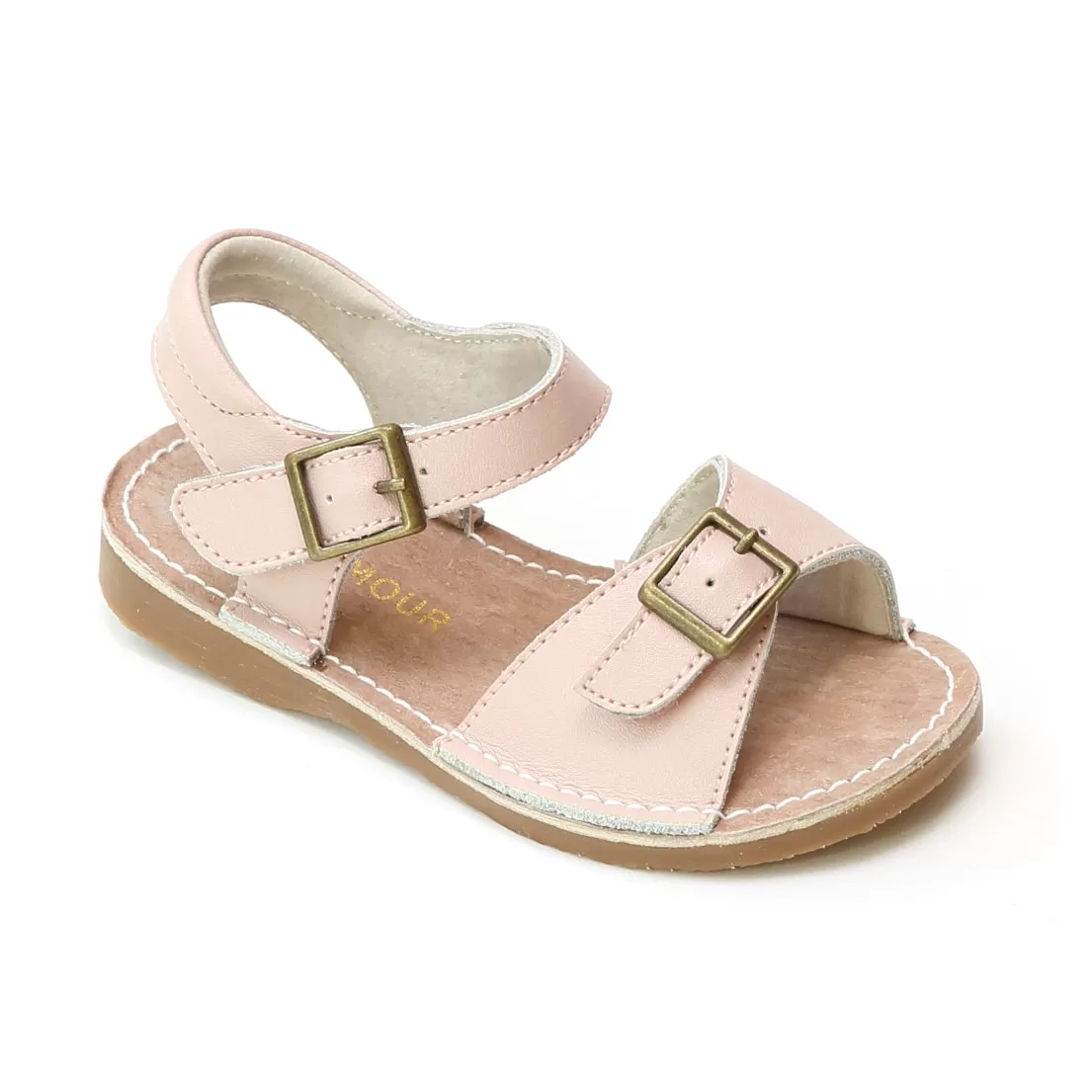 L'Amour Girls Olivia Buckled Open Toe Leather Sandals