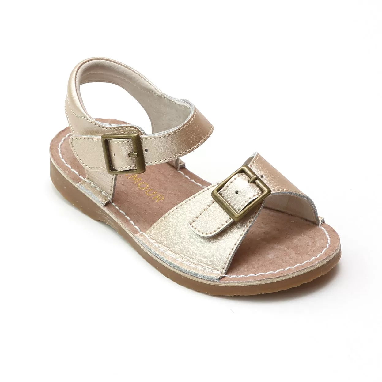 L'Amour Girls Olivia Buckled Open Toe Leather Sandals