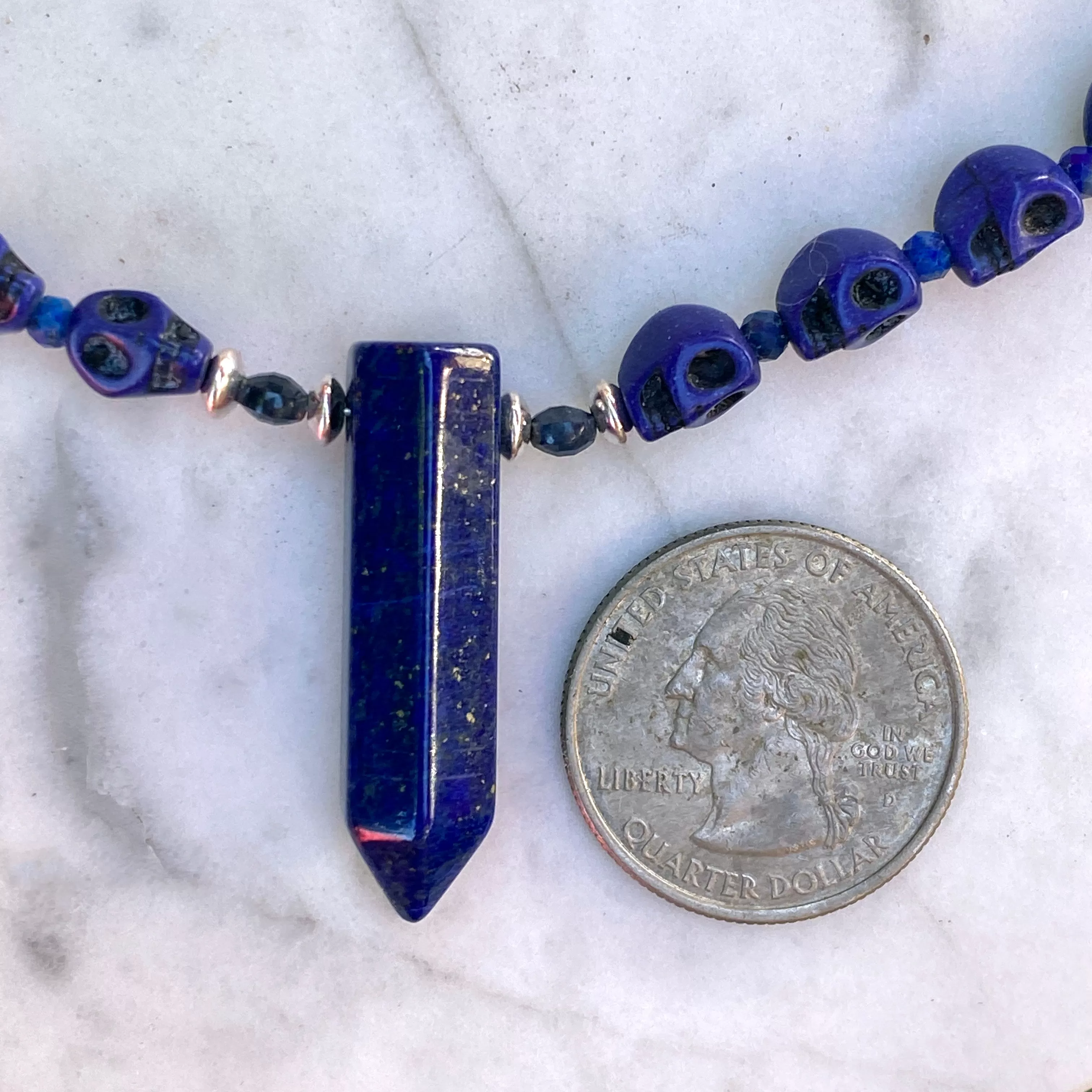 Lapis Lazuli and blue Sapphire Skull Necklace