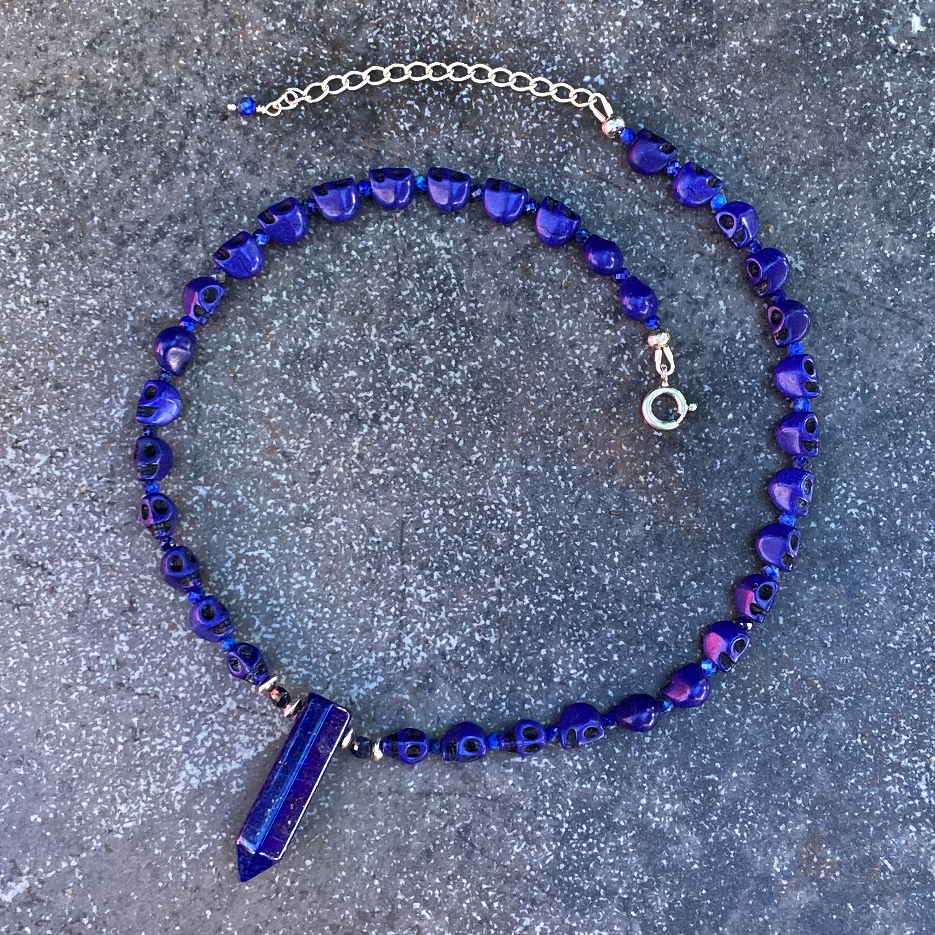 Lapis Lazuli and blue Sapphire Skull Necklace