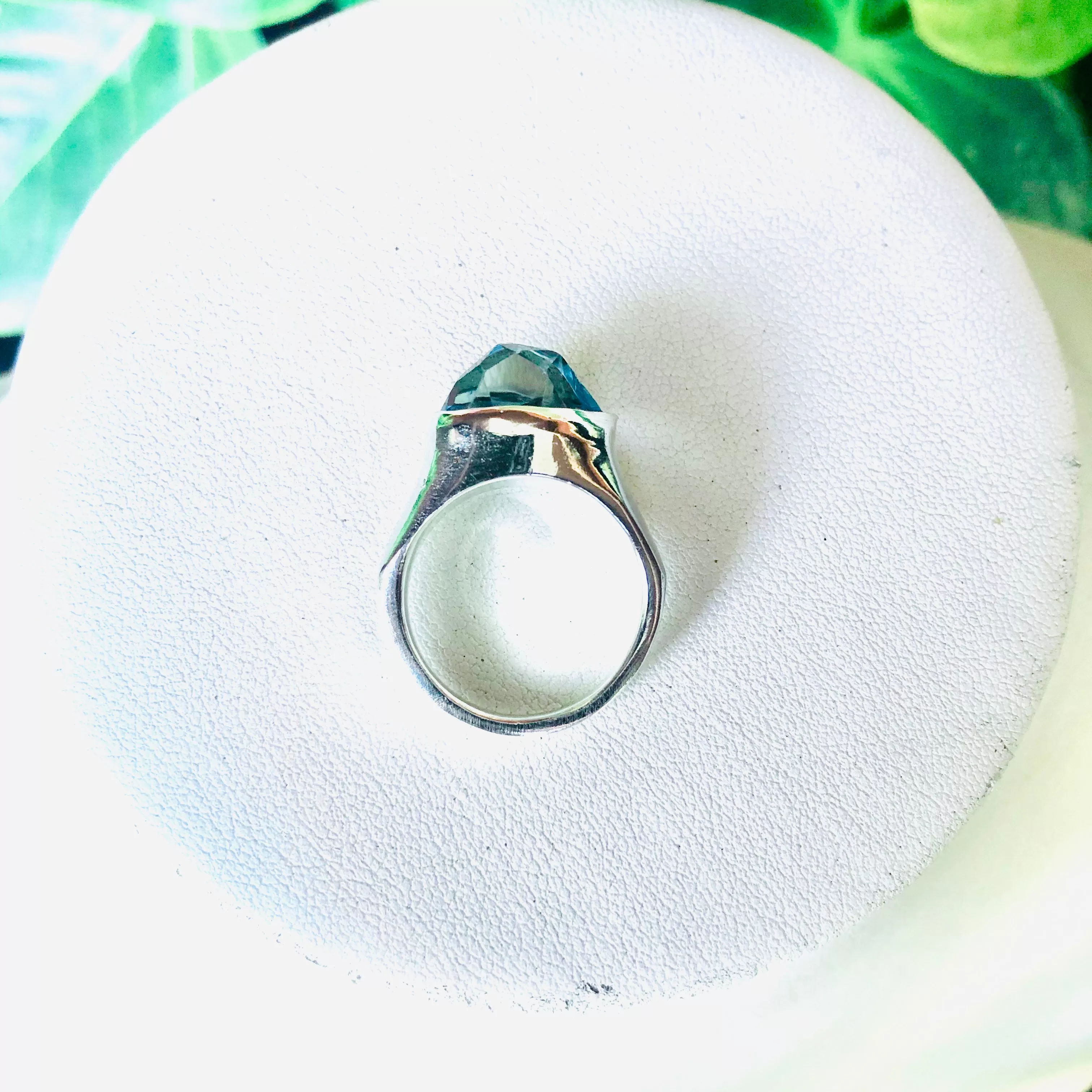 Large pear top blue topaz ring