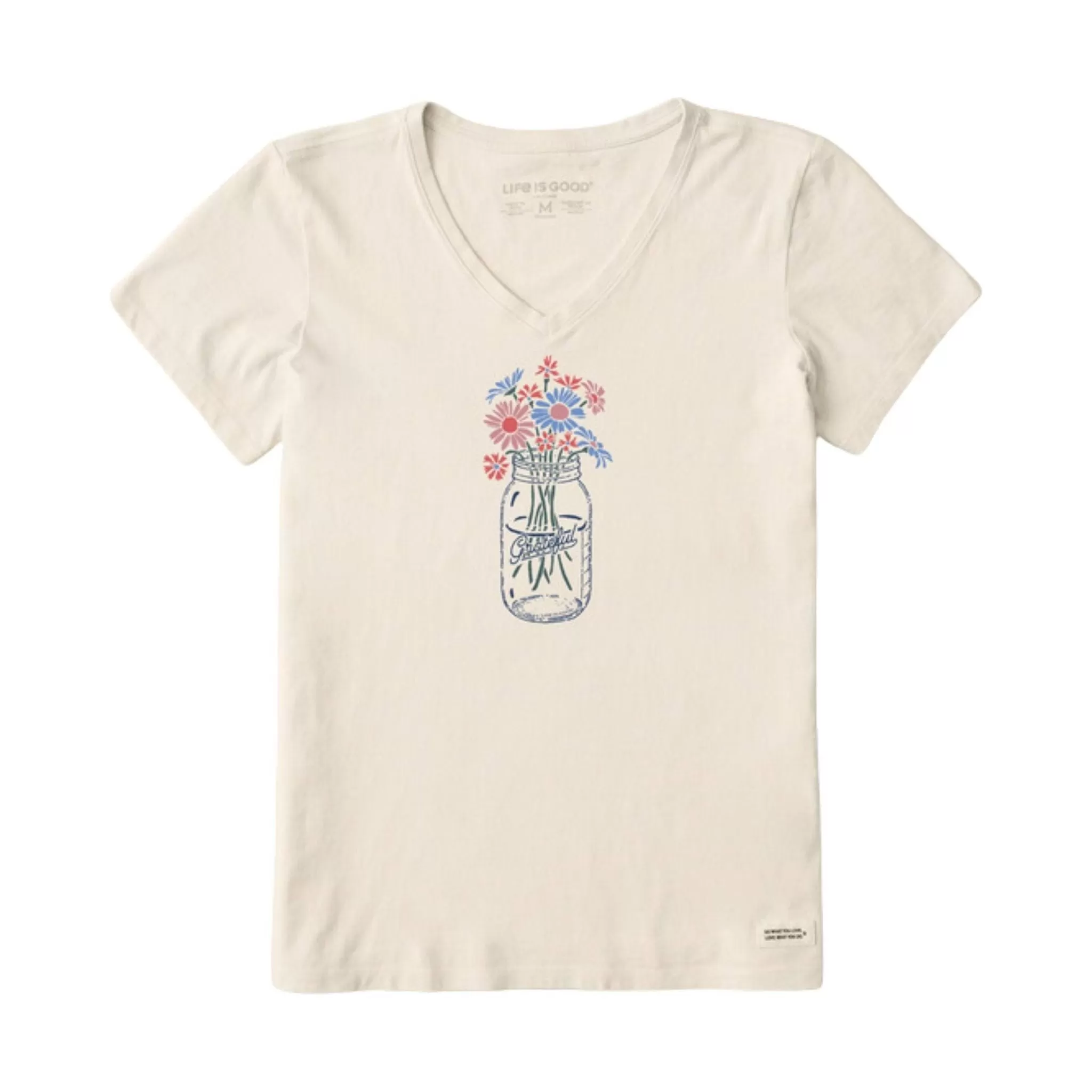 Life Is Good Women's Grateful Jar Crusher V Neck Tee - Putty White