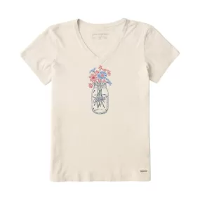 Life Is Good Women's Grateful Jar Crusher V Neck Tee - Putty White