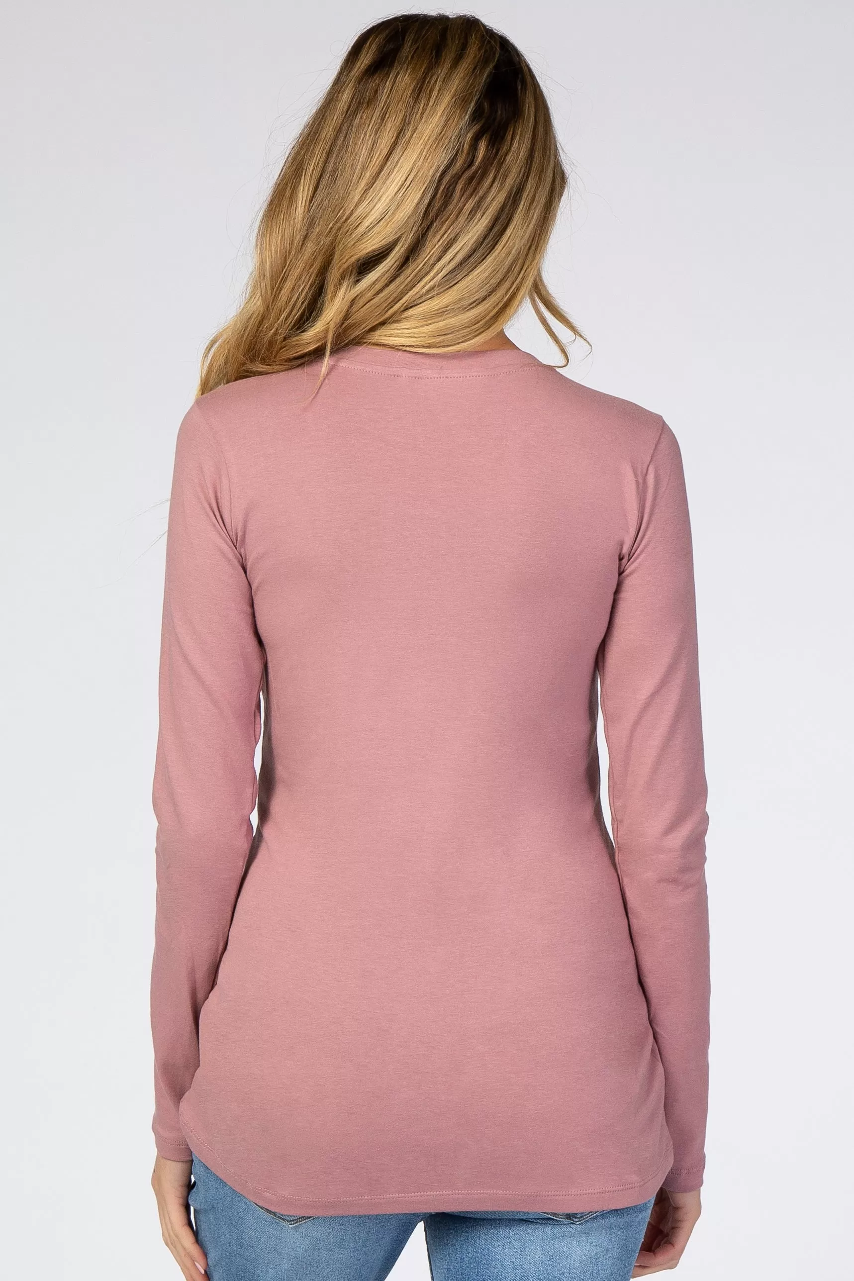 Light Pink Fitted Long Sleeve Maternity Tee