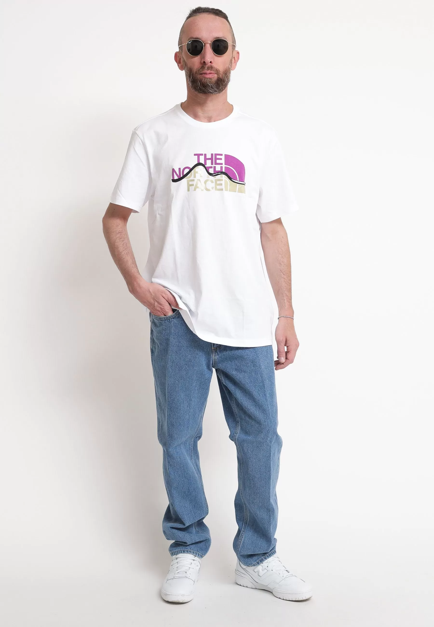 M S/S Mountain Line Tee - Tnf White/Purple Cactus Flower