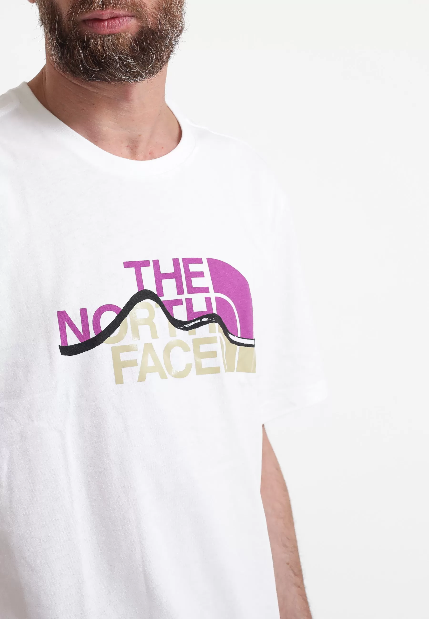 M S/S Mountain Line Tee - Tnf White/Purple Cactus Flower