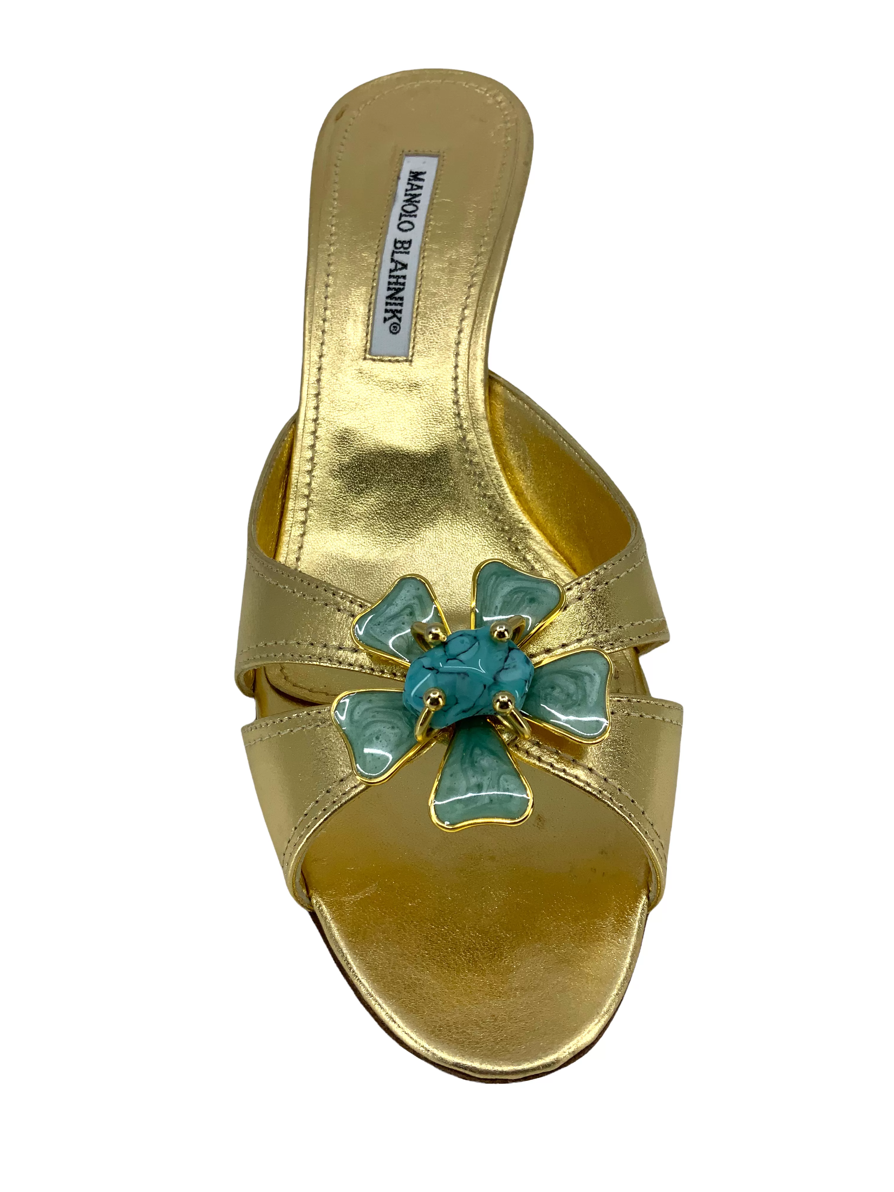 Manolo Blahnik Tailobo Leather Embellished Slide Sandals Size 10.5