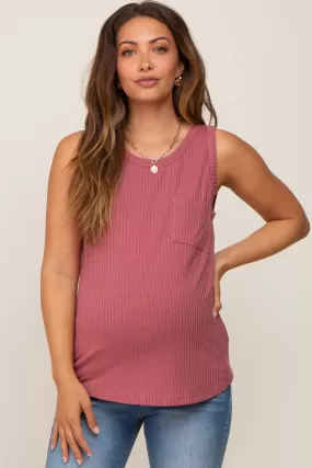 Mauve Ribbed Front Pocket Maternity Tank