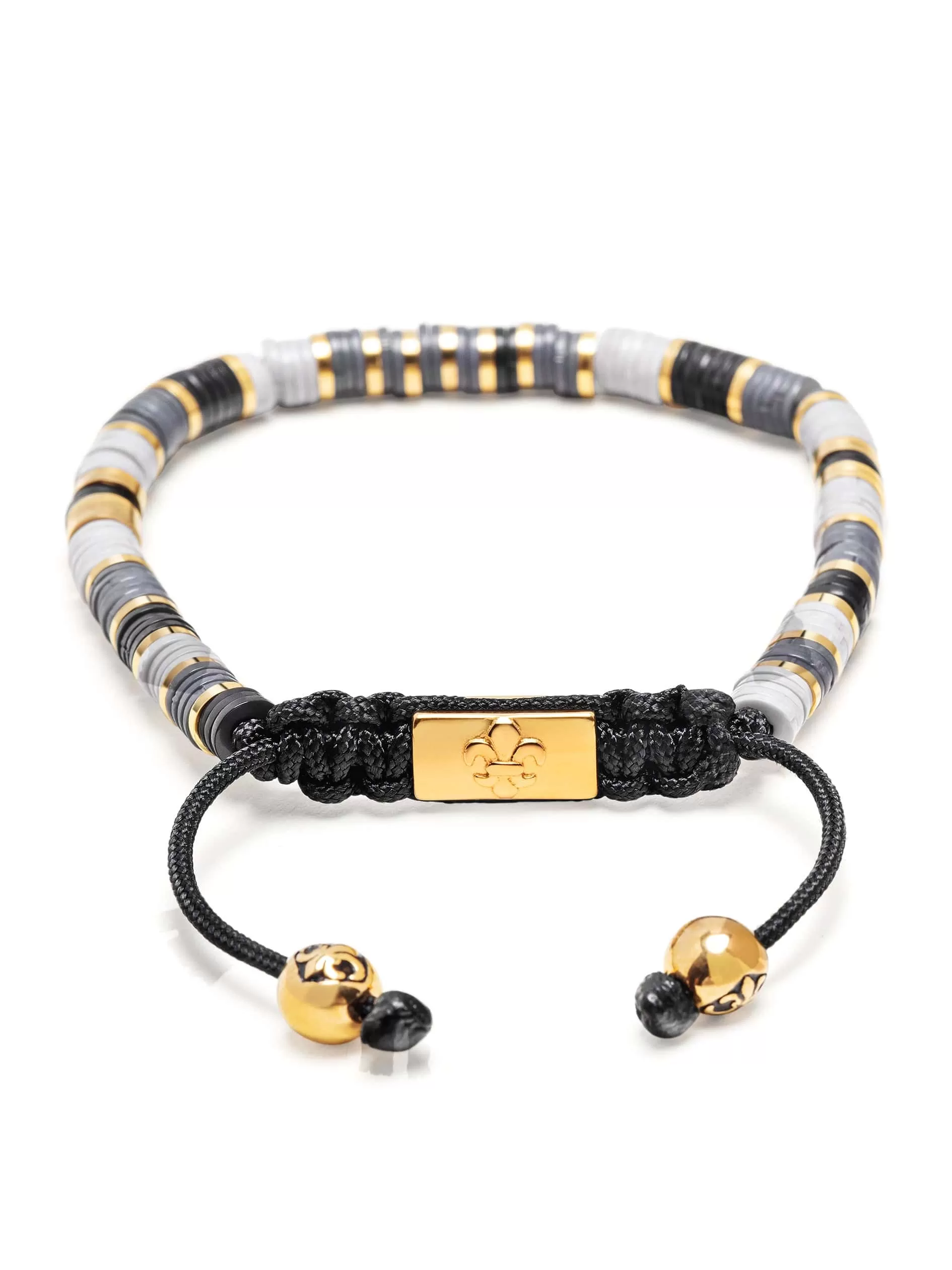 Men's Beaded Bracelet with Grey and Gold Disc Beads