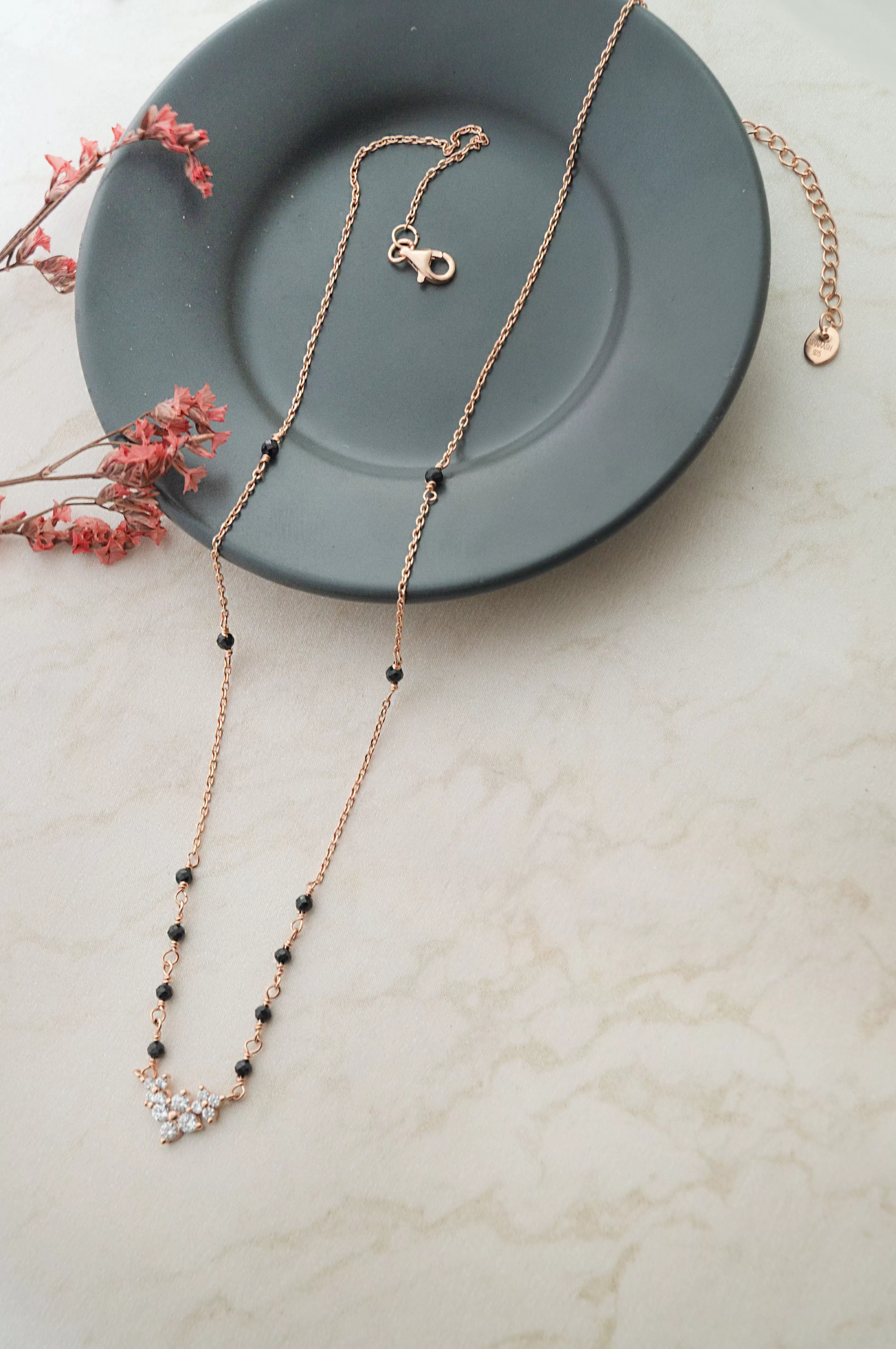 Mini Flower Garland Rose Gold Plated Sterling Silver Mangalsutra Necklace